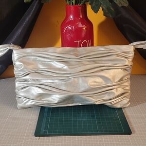 Silver Ruched Clutch Bag